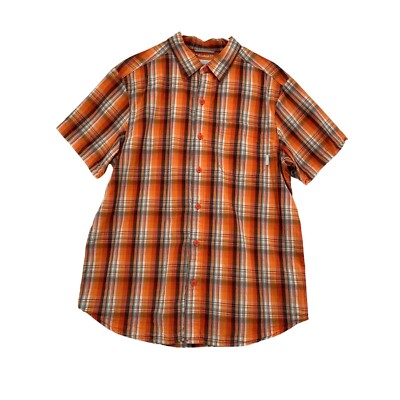 Columbia Shirt Men's S/S Plaid Button Down Omni Shade Brown Orange White M