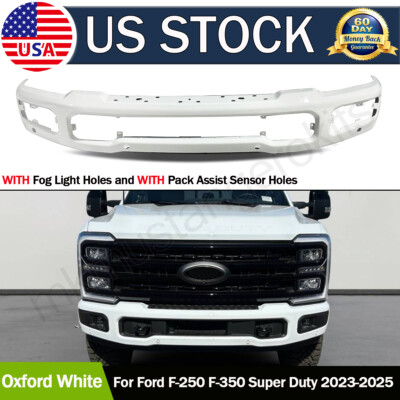 Oxford White Front Bumper Face Bar for 2023-2025 Ford F250 F350 SD w/ Fog & Park