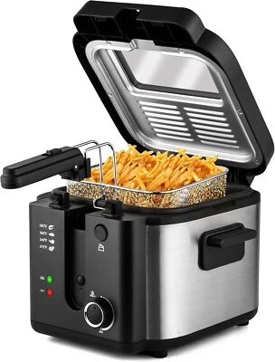 SUSTEAS Deep Fryer 1500W Non-Stick Inner Pot Removable Lid Temp Control 2.5L