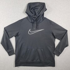 Nike Dri-Fit Hoodie Womens L Black Hooded Sweatshirt Big Swoosh Just Do It