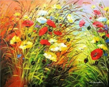 Modern Abstract Hand Painted Poppy Flower Oil Painting Canvas Wall Art Decor