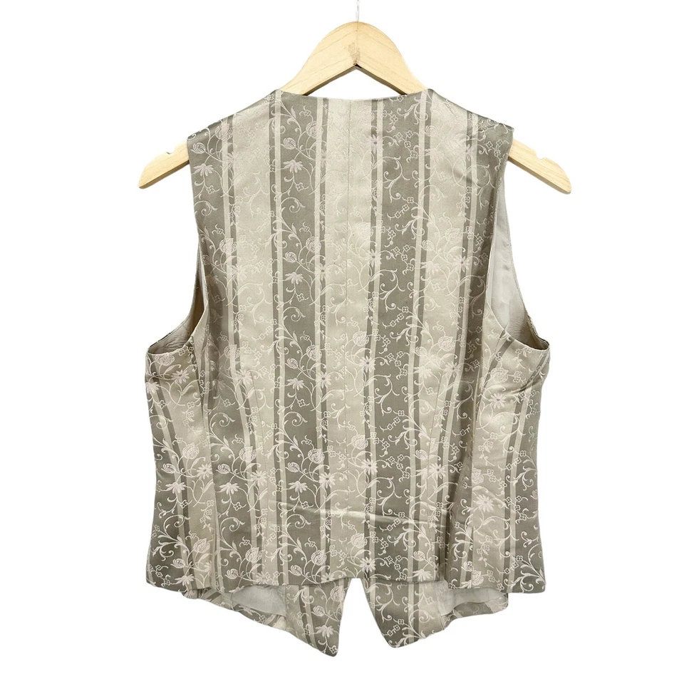 复古 EMANUEL UNGARO 100% 丝绸合身背心花卉刺绣纽扣关闭 R434 — 第 2/4 张图片