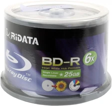 Ridata BD-R 6X 25GB Blu-Ray Media White Inkjet Hub Printable Disc,