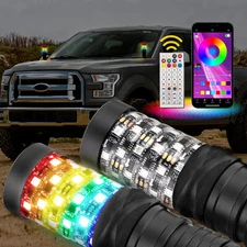2X0.7FT RGB Spiral LED Fat Whip Lights Antenna Chase For Truck Pickup RZR Can-am