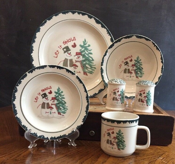 Atico International Let it Snow Stoneware Dishes Holiday Christmas