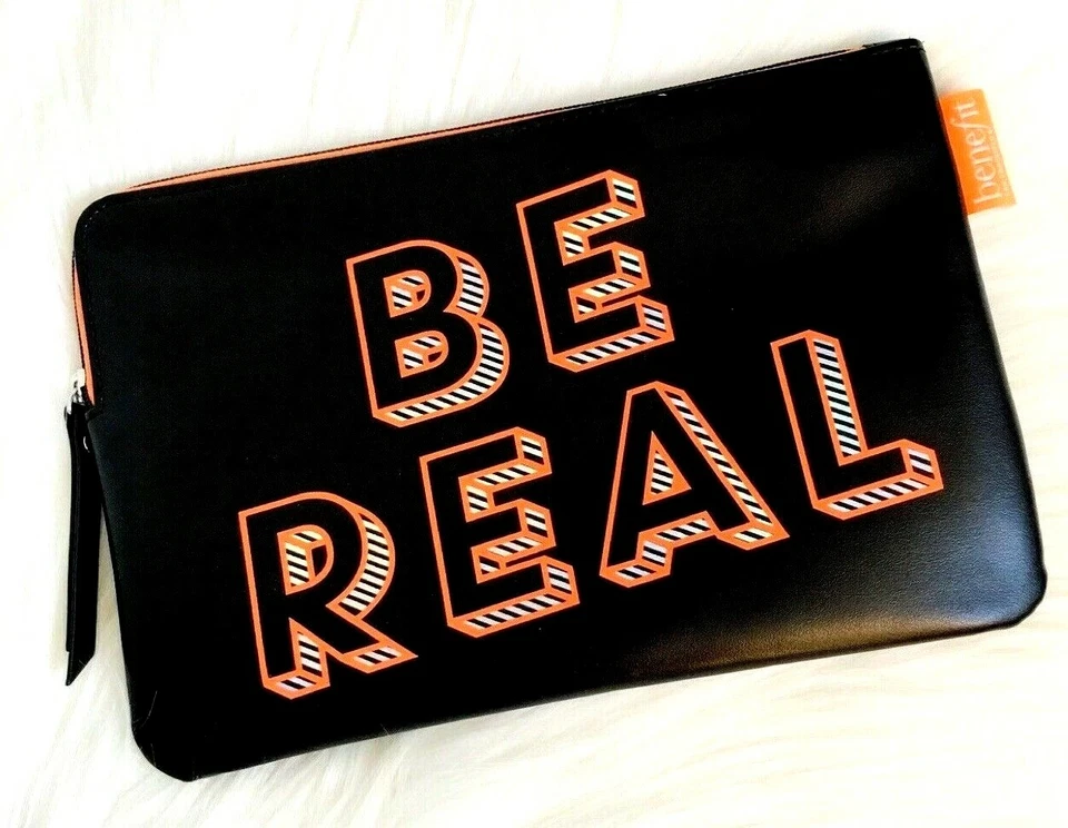 Benefit Be Real Black Leather Look Makeup Bag New