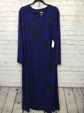 Chicos Dress Womens 2XL 4 Blue Maxi Dress Paisley Long Sleeve Stretch New