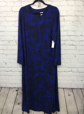 #ad Chicos Dress Womens 2XL 4 Blue Maxi Dress Paisley Long Sleeve Stretch New $49.99