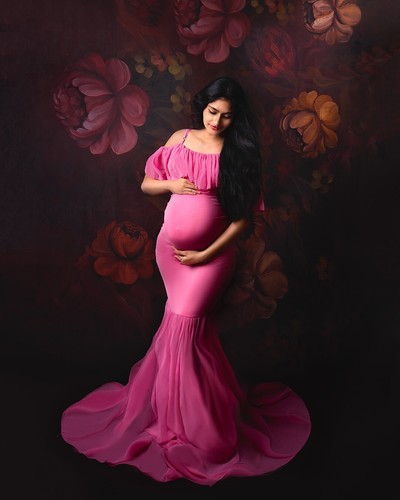 Maternity Dress Ruffles Gown Photo Prop Baby Shower Off Shoulder Pink XL - Picture 2 of 7