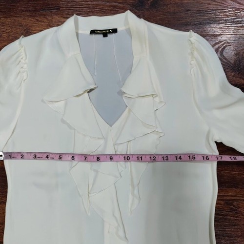 Kobi Halperin Workwear Ruffle Front Bishop Sleeve Silk Blouse Ivory Womens Small - Picture 10 of 14