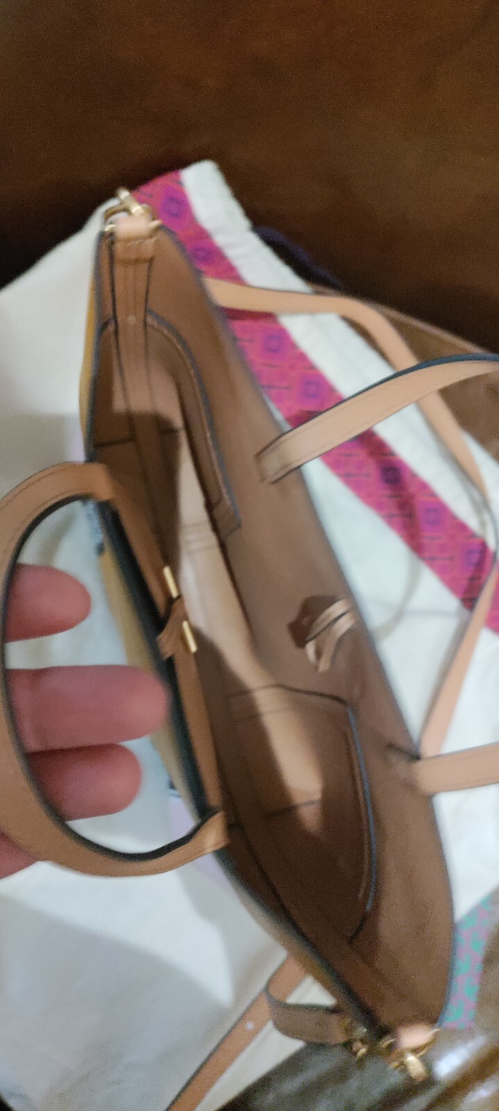 NWOT Tory Burch Block T Tote Sold Out Everywhere! Tan Pink Black White image 4