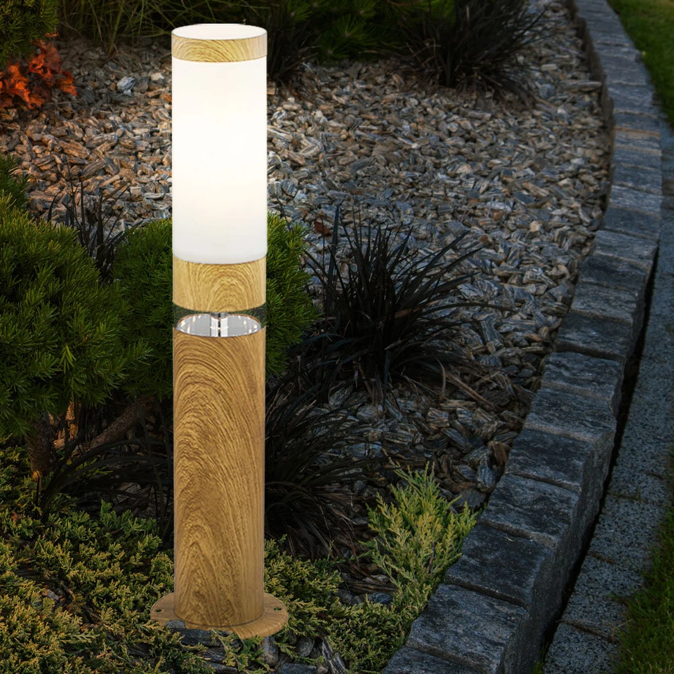 Stehlampe Sockelleuchte Außen Holz Optik Edelstahl Gartenlampe Deko LED H 50 cm - Bild 2 von 4