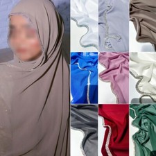 Women Chiffon Hijabs Scarves Rhinestones Decors Muslim Headscarf Shawls Headwrap