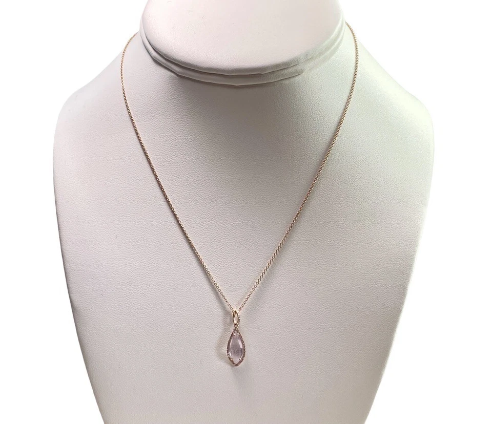 Vintage 14k Rose Gold Light Purple Amethyst Round Diamond Halo Pendant Necklace - Image 3 of 4