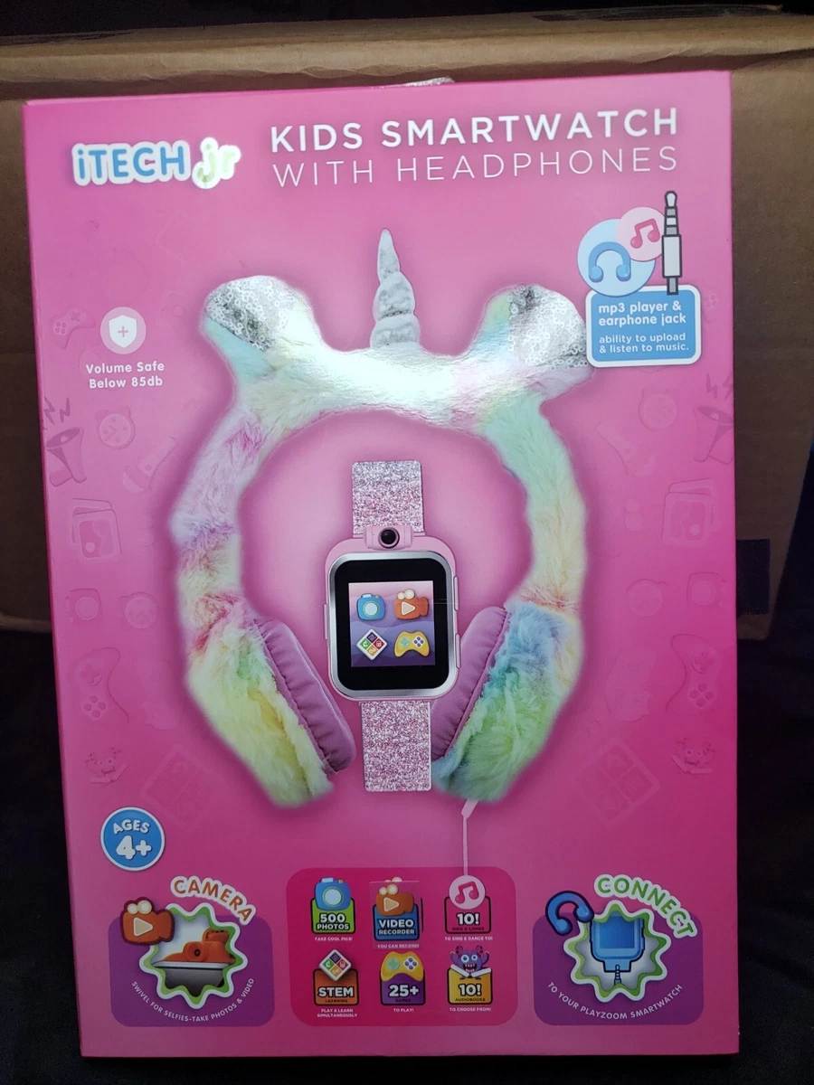 iTech Junior Girls Headphones Smartwatch Set Faux Fur Unicorn