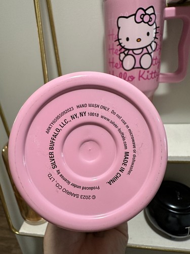 Hello Kitty 40 Unzen Edelstahl Becher mit Griff Rosa NEU - Bild 7 von 7