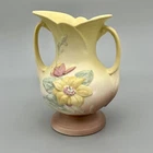 Hull Art Magnolia Vase #3 Double Handle 8-1/2 Ceramic Yellow Pastel Matte 1940's
