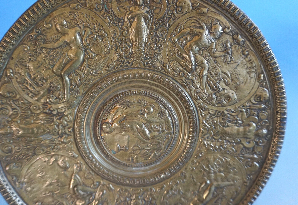 Bronze Teller Reliefteller Temperantia Darstellung 4 Elemente 19 Jhdt.(F024-723)
