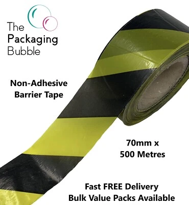 GLADIATOR Barrier Hazard Warning Tape Non Adhesive Black Yellow 500m Rolls Danger Event