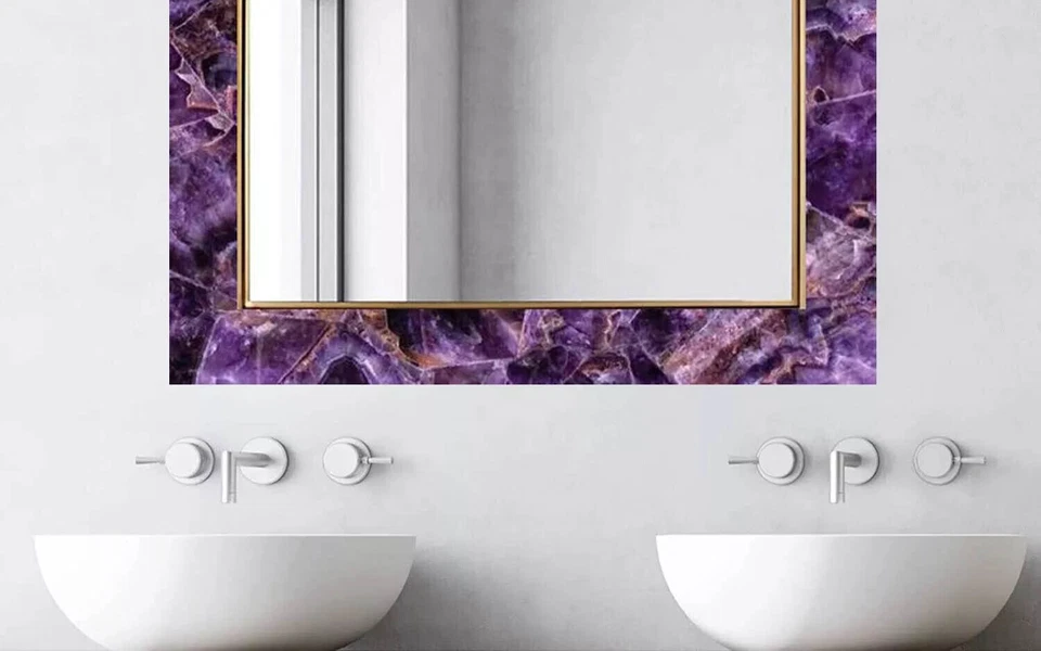 Espejo de pared cuadrado de piedra amatista de 15" para habitación arte decorativo hecho a mano regalo de Navidad Foto 3 de 4