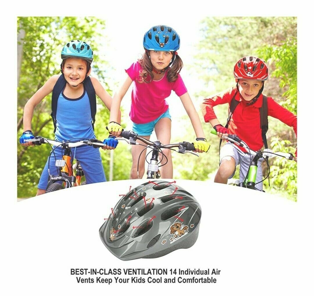 KAMUGO Kids Bike Helmets Ages 5-7 Boys Girls Adjustable Cartoon Design Dark Gray