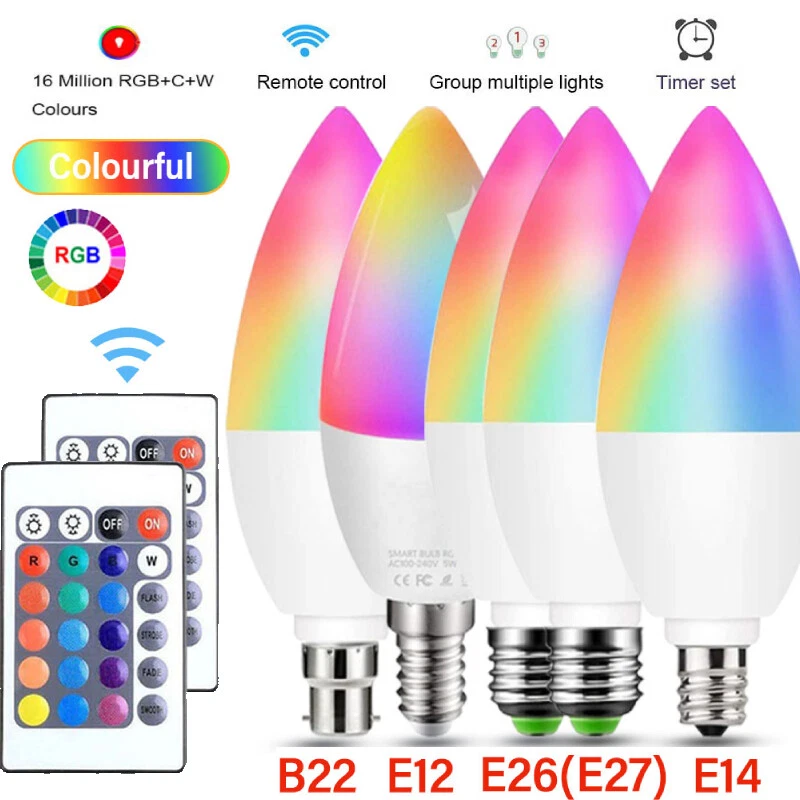 RGB LED COLOUR SMART CHANGING LIGHT BULB REMOTE E12/E14/E26/E27/B22~ - Image 2 of 4