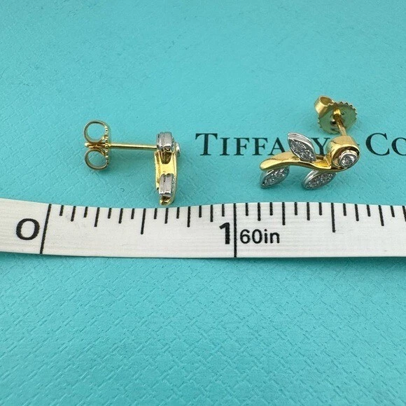 Vtg RARE Tiffany & Co. Climbing Vine Garland Earrings Platinum 18k Yellow Gold - Image 4 of 4