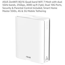 ASUS ZenWiFi BQ16, White, Internal, Power, Quad-band (2.4 GHz / 5 GHz-1 / 5 G...
