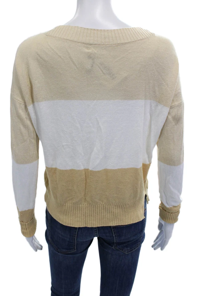 Suéter pulôver feminino Club Monaco bege listrado linho/viscose tamanho P - Imagem 4 de 4