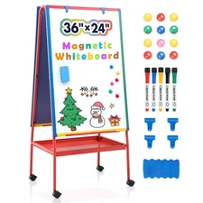 Mobile Dry Erase Board with Stand - 64.4" H Double Sided Portable Rolling Whi...