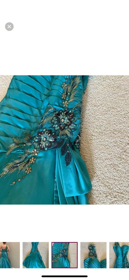 很漂亮! 蓝绿色美人鱼刺绣礼服 - 状况完好 — 第 2/4 张图片