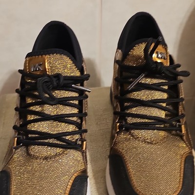 Michael Kors Gold Brown White Low Top Mesh Lace Up Athletic Sneakers Women's