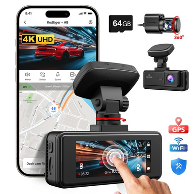 #ad REDTIGER A8 64GB Card 4K Dash Cam Front and RearTouch ScreenLoop Recording $79.99