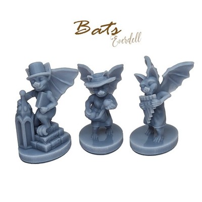 GREY Bats 8pcs | Everdell Newleaf Expansion Unofficial Upgrade, Frog, Rabbit