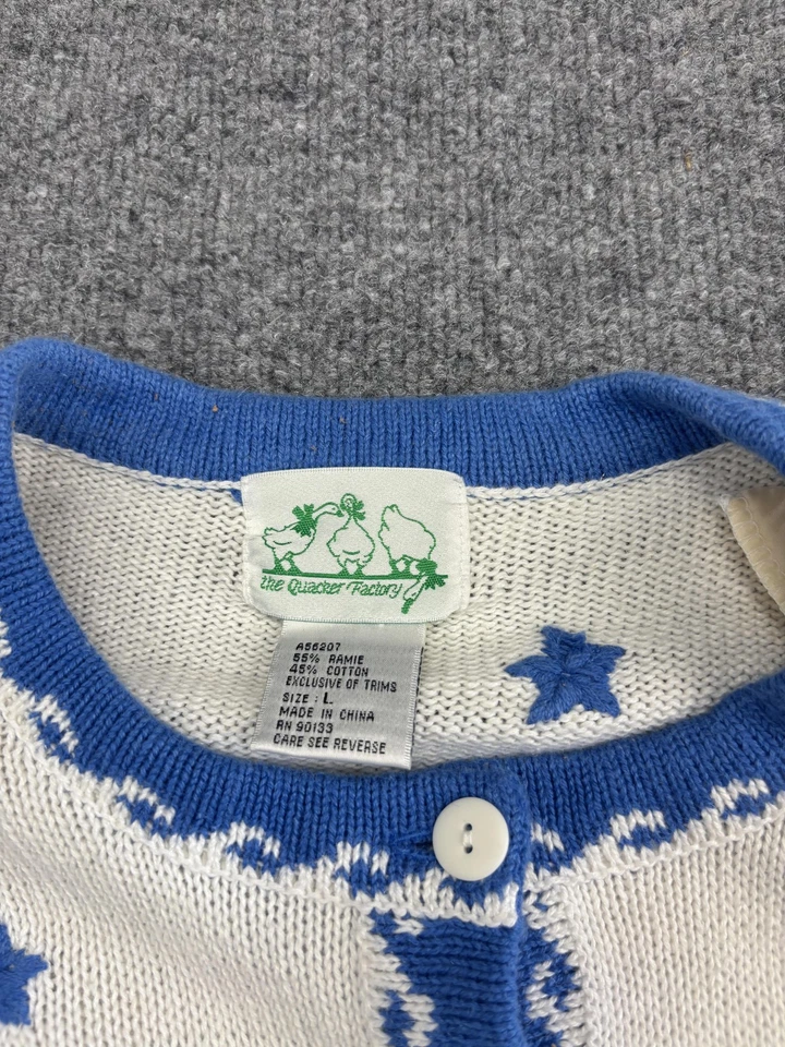 Quacker Factory Sweater Womens Large Nautical Sailboat Blue White Cardigan Stars - Image 2 of 4