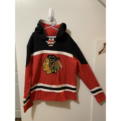 Chicago Blackhawks NHL Size Medium Youth Hooded Long Sleeve Sweatshirt Laces