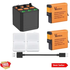 Rechargeable 2-Pack Battery for Hero 5/6/7 with 3-Slot USB-C Charger - 1500mAh