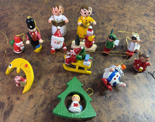 Vintage Lot Of 14 Assorted Wooden Christmas Tree Ornaments
