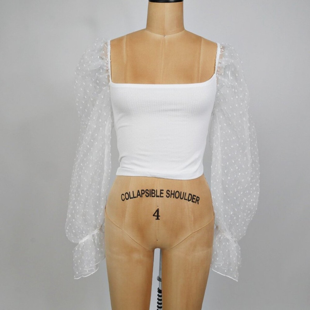Zara | white sheer puff-sleeve blouse crop top with swiss