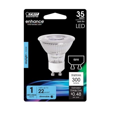 Feit Electric BPMR16GU10950CA Daylight 120V 5000K 300 lm. MR16 GU10 LED Bulb 35W