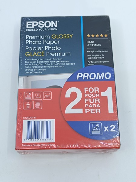 Epson Premium Glossy Photo Paper 10X15Cm 255G/M² 2X40 Blatt C13S042167 NEU-image