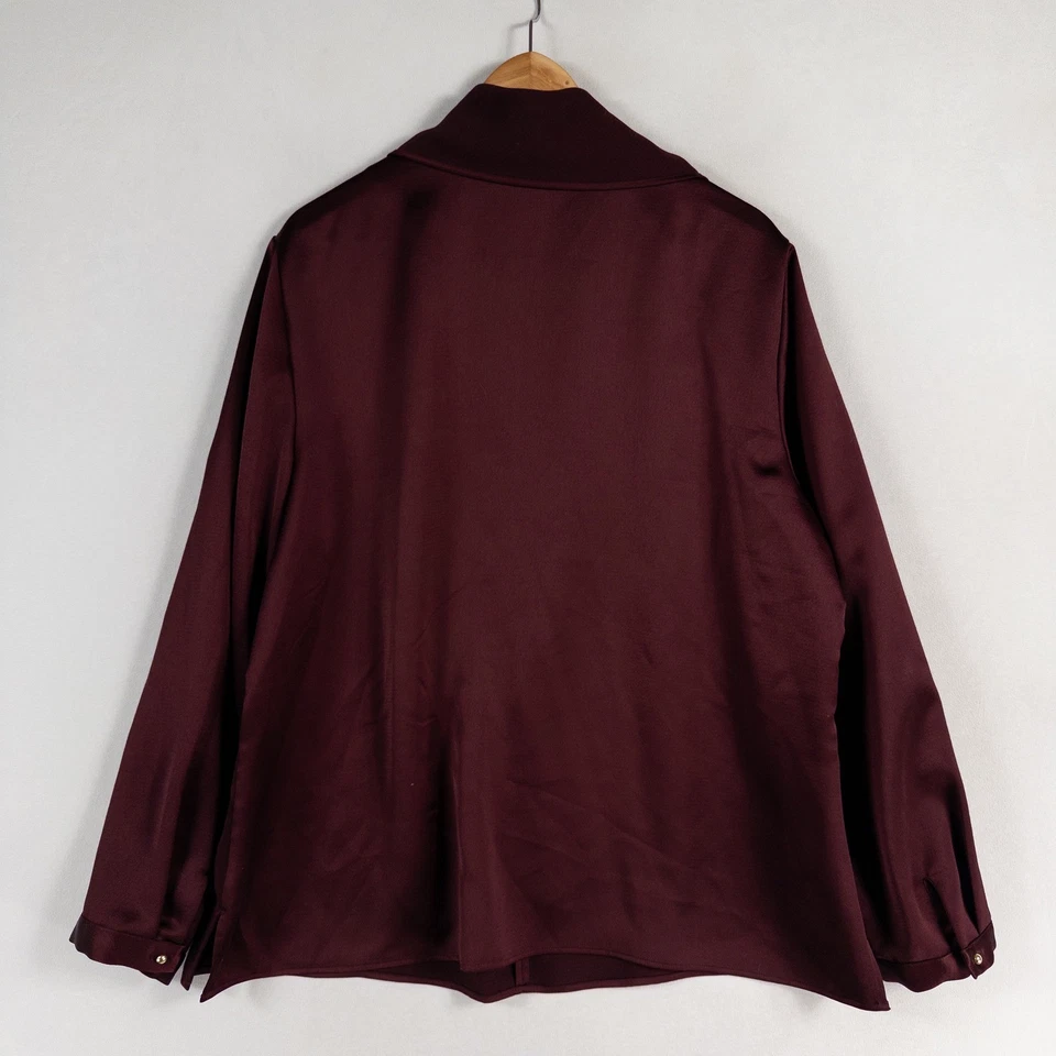 Blusa Chicos Etiqueta Negra 3 US XL Borgoña Satén Drapeado Bufanda Cuello Manga Larga Foto 3 de 4