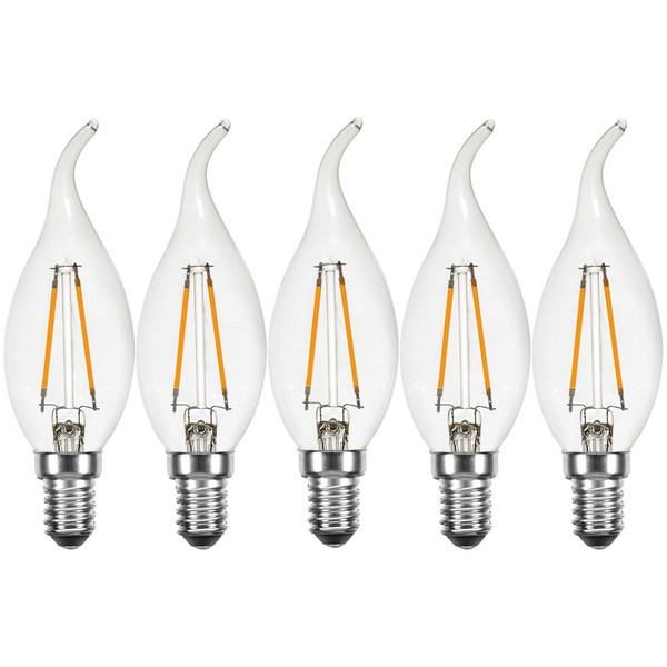 5 X Led Filament Kerzen Windstoß 2W =25W Klar E14 220Lm GlüHbirne Warmweiß 2700K-image