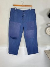38 French Vintage blue workwear pants trousers distressed Patched mends repairs