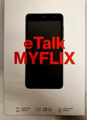 Verizon eTalk MYFLIX Prepaid Smartphone 4.95'' HD Display Black 5MP Brand New