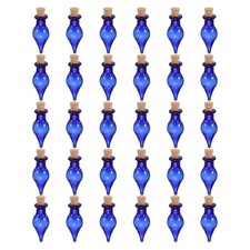 30 Pcs Blue Small Cute Teardrop Mini Glass Bottles Jars w Cork Stopper Eye Screw