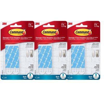 Water-Resistant Adhesive Refill Strips, Large (Pack of 12)   Damage-Free Hang...
