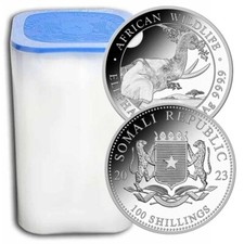 Roll Of 20 - 2023 1 Oz .9999 Fine Silver Somalian African Elephant Coin Bu