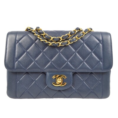 Chanel Navy Lambskin Small Single Flap Shoulder Bag 130820