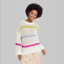 Wild Fable Sweater Sz Small White Multicolor Stripe Pullover Loose Knit NEW